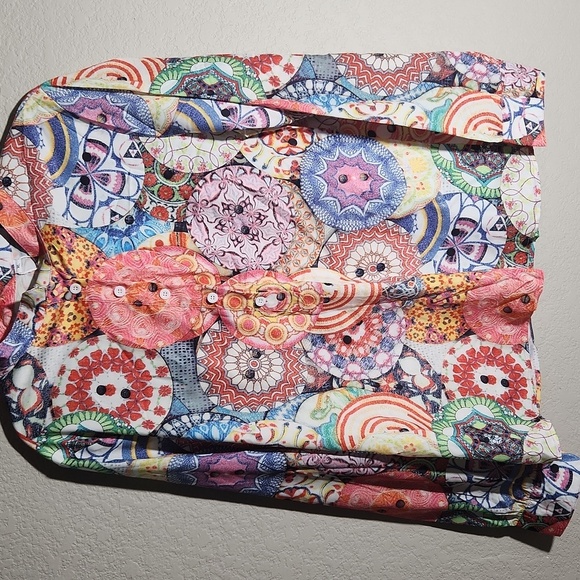 Graphic Shape Floral Frenzy Long Sleeve Button Down Shirt y2k vibe size XL Boho - Picture 3 of 10